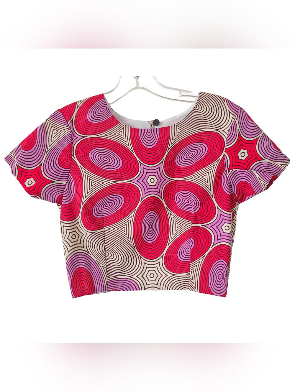 NWOT Kaela Kay African Wax Print Pink Purple Geometric Crop Top - Size 2